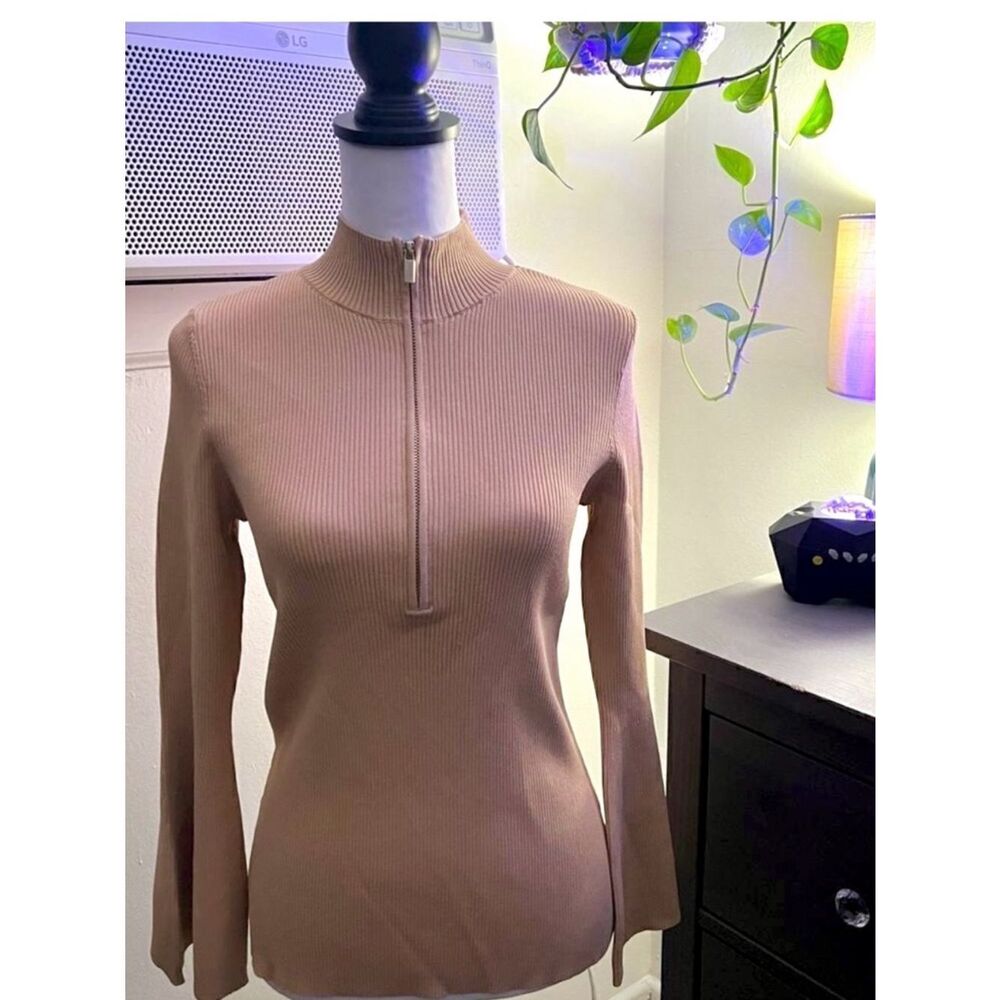 Boston proper half zip tan ribbed sweater